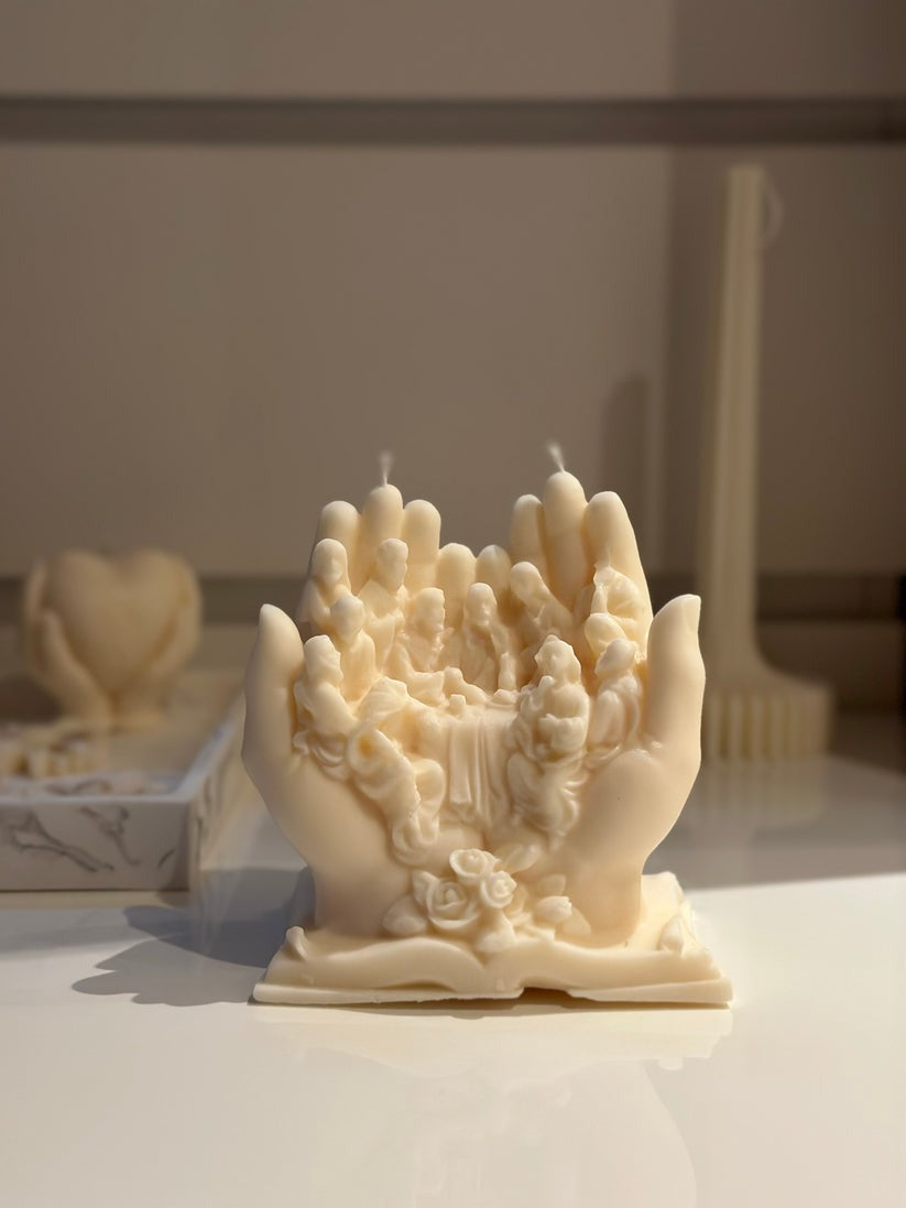Last Supper Candle, Jesus in Hand Wax Sculpture, Christian Home Decor, Religious Easter or Prayer Gift CDLAF08